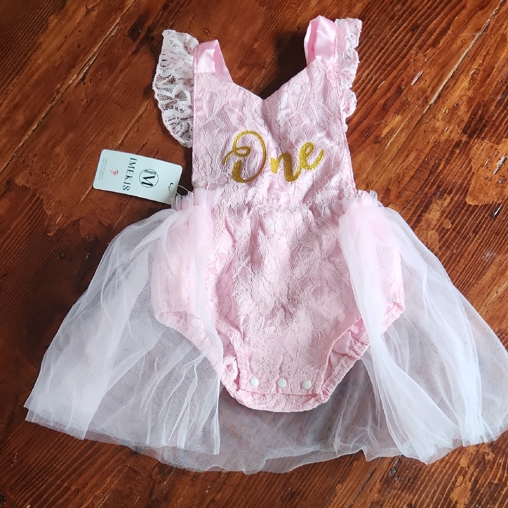 Pink Lace One Piece by Imekis ☆ 1st Birthday ☆ Pink Lace Tutu Outfit ☆ NWT ☆